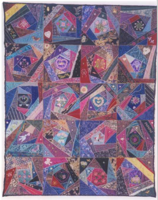 image title is Crazy Quilt, 48x60 inches, Machine Embroidery, 1996