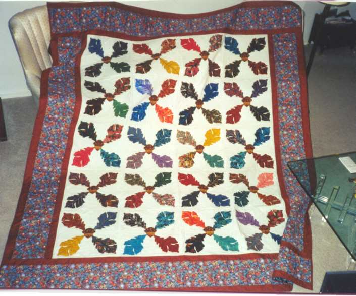 image title is Acorns and Oak Leaves, King Quilt, 1997